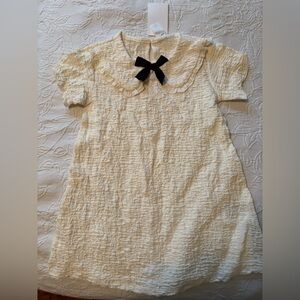 H&M 2t nwt Cream Textured Dress with Black Bow